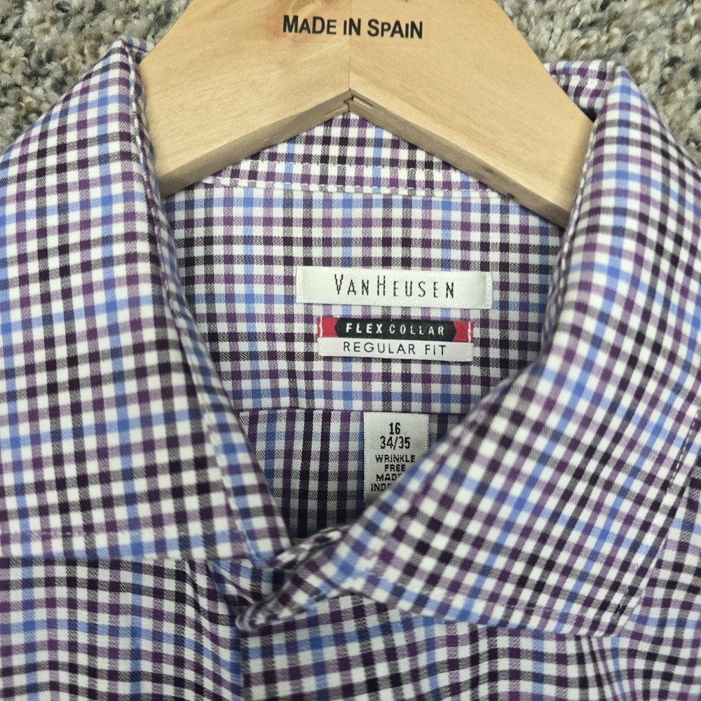 Van Heusen Dress Shirt Mens 16 34/35 Blue Button Up Regular Fit Flex Collar - Picture 6 of 7